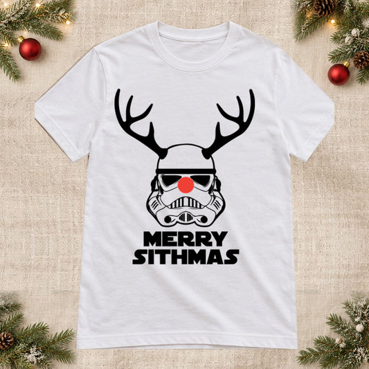 Tricou de Crăciun Merry Sithmas - Alb - imagine principală, alb curat fără Heather (mockup)
