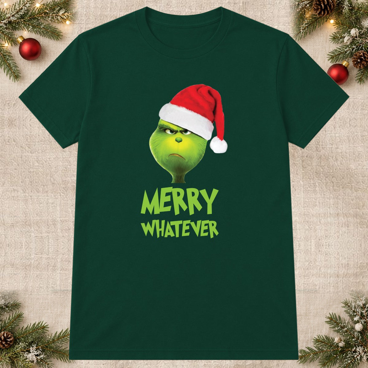 Tricou de Crăciun Merry Whatever - Bottle Green - imagine principală pătrată
