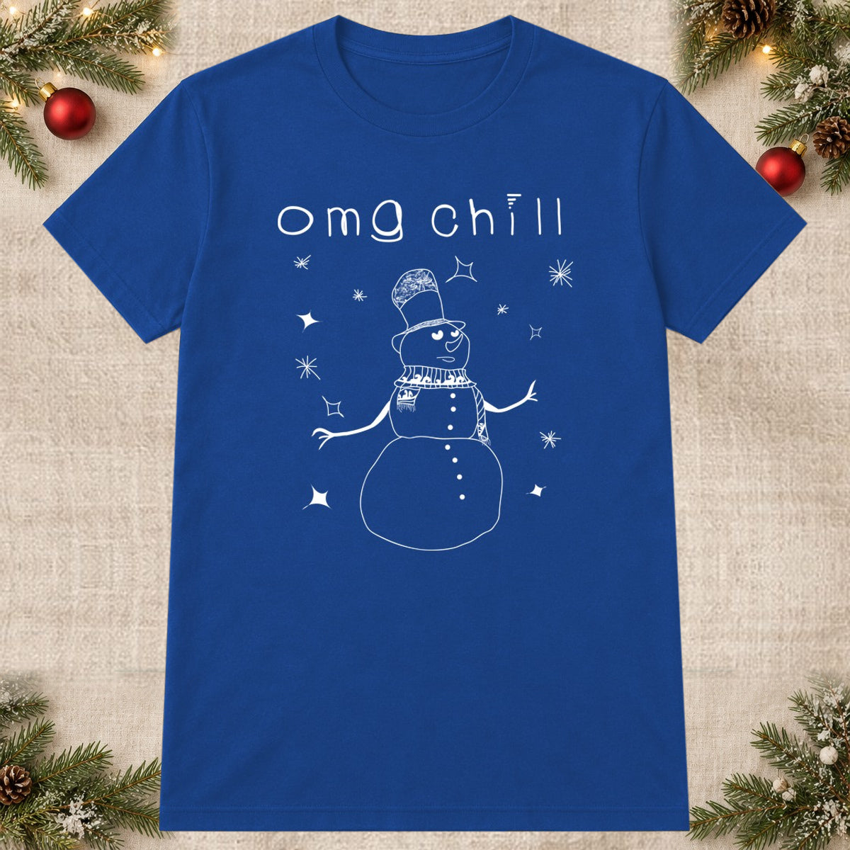 Tricou de Crăciun OMG Chill - Albastru - imagine principală pătrată