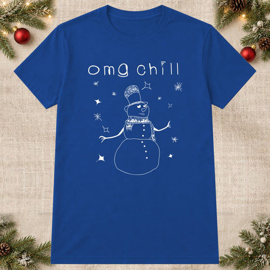 Tricou de Crăciun OMG Chill - Albastru - imagine principală pătrată