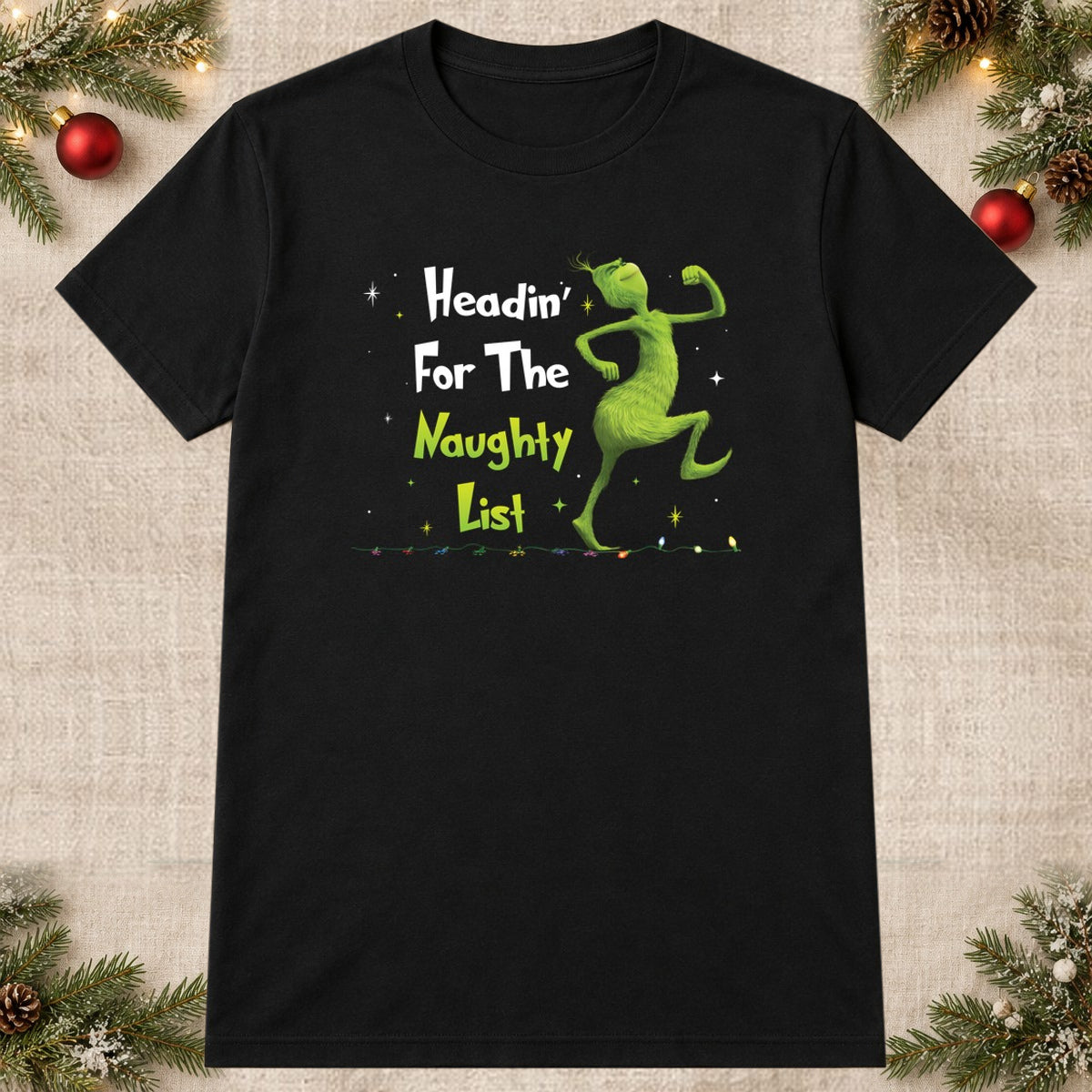 Tricou de Crăciun Naughty List - Negru - imagine principală pătrată