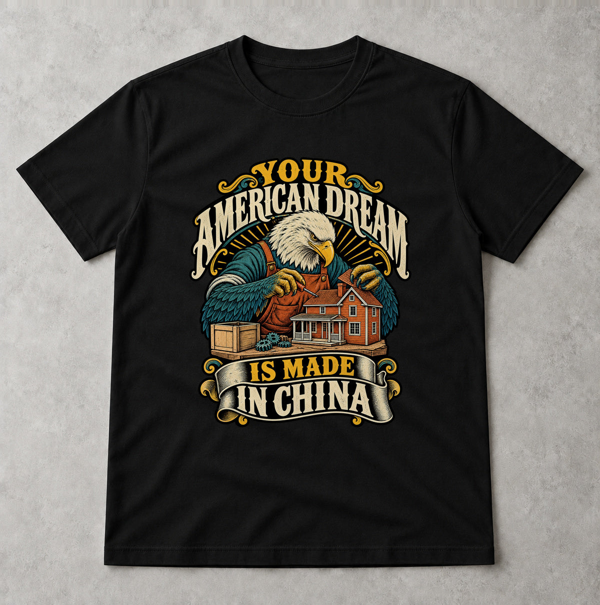 Tricou American Dream Made in China - Negru - Sarcasm fără Filtru
