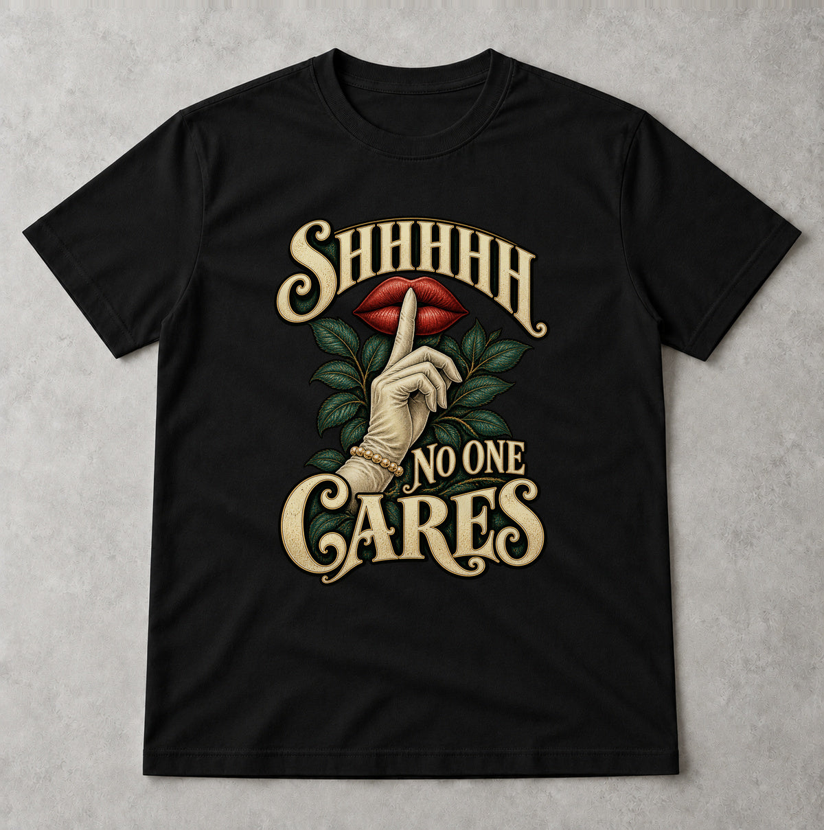 Tricou Shhhhh No One Cares - Negru - Sarcasm fără Filtru