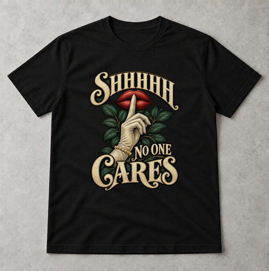 Tricou Shhhhh No One Cares - Negru - Sarcasm fără Filtru