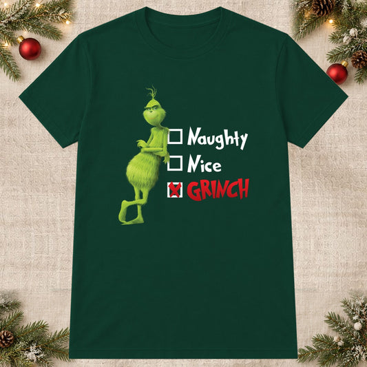 Tricou de Crăciun Naughty Nice Grinch - Bottle Green - imagine principală pătrată