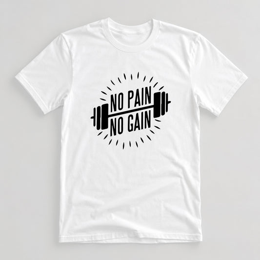 Tricou Funny Gym No Pain No Gain - Alb