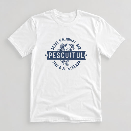 Tricou Pescar Pescuitul Durează - Alb