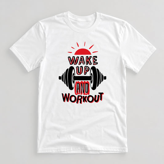 Tricou Funny Gym Wake Up Workout - Alb