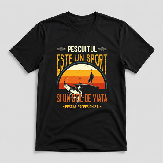 Tricou Pescar Pescar Profesionist - Negru