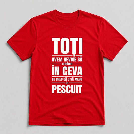 Tricou Pescar Cred În Pescuit - Roșu