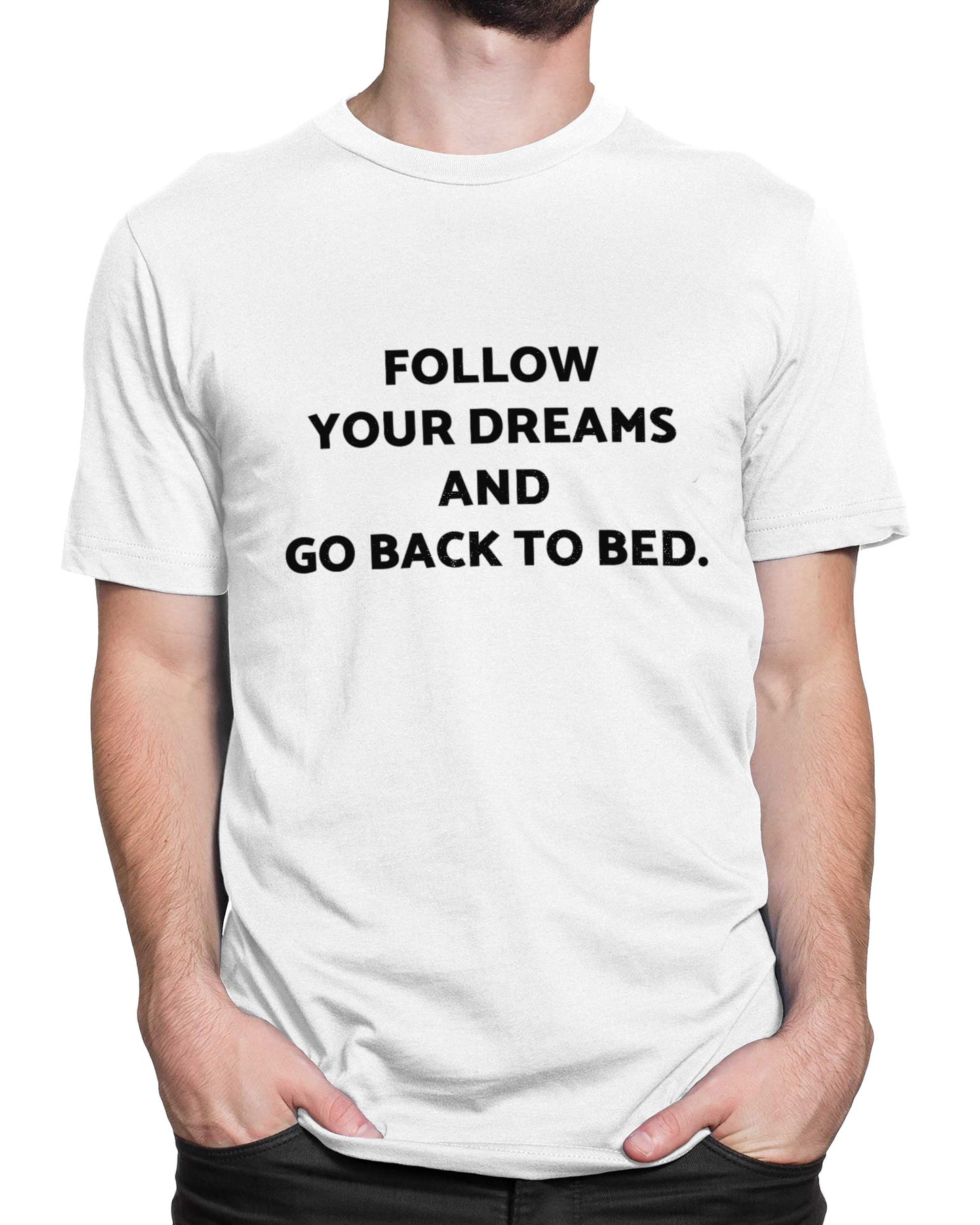 Tricou Back To Bed - Alb - tricou cu mesaj amuzant