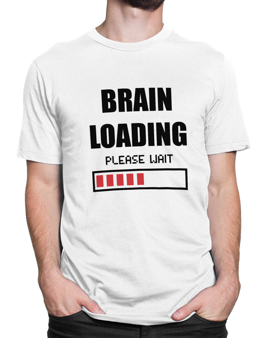 Tricou Geek Brain Loading - Alb - tricou cu mesaj