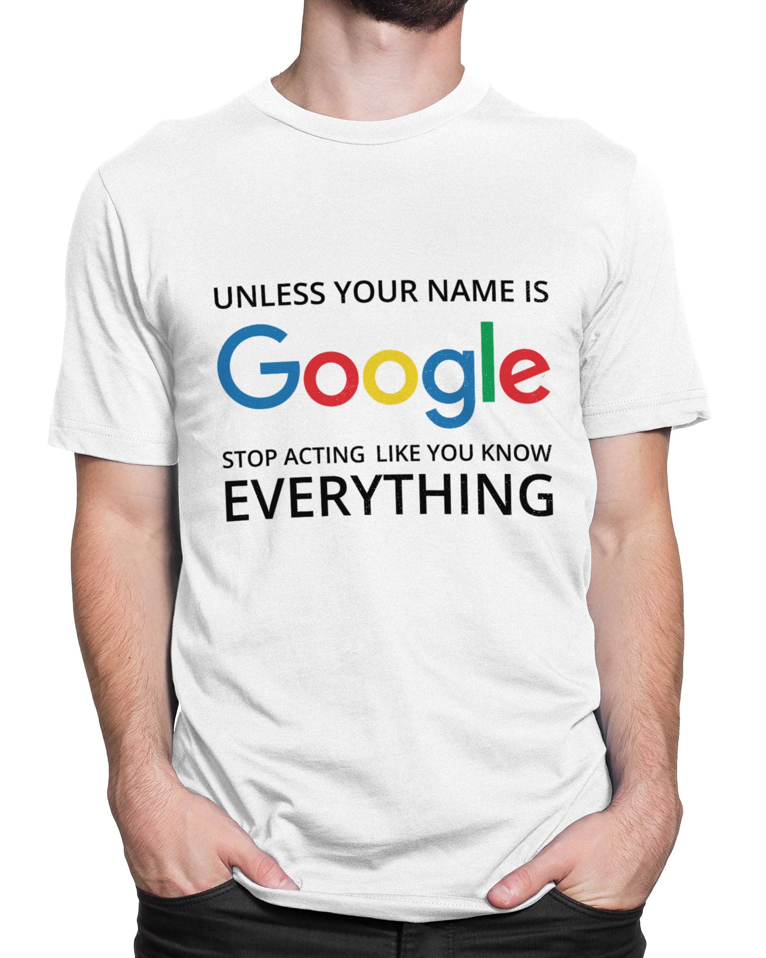 Tricou Google Knows Everything - Alb - tricou cu mesaj amuzant