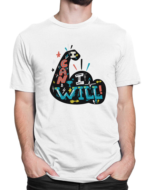 Tricou Funny Gym I Can - Alb - tricou cu mesaj