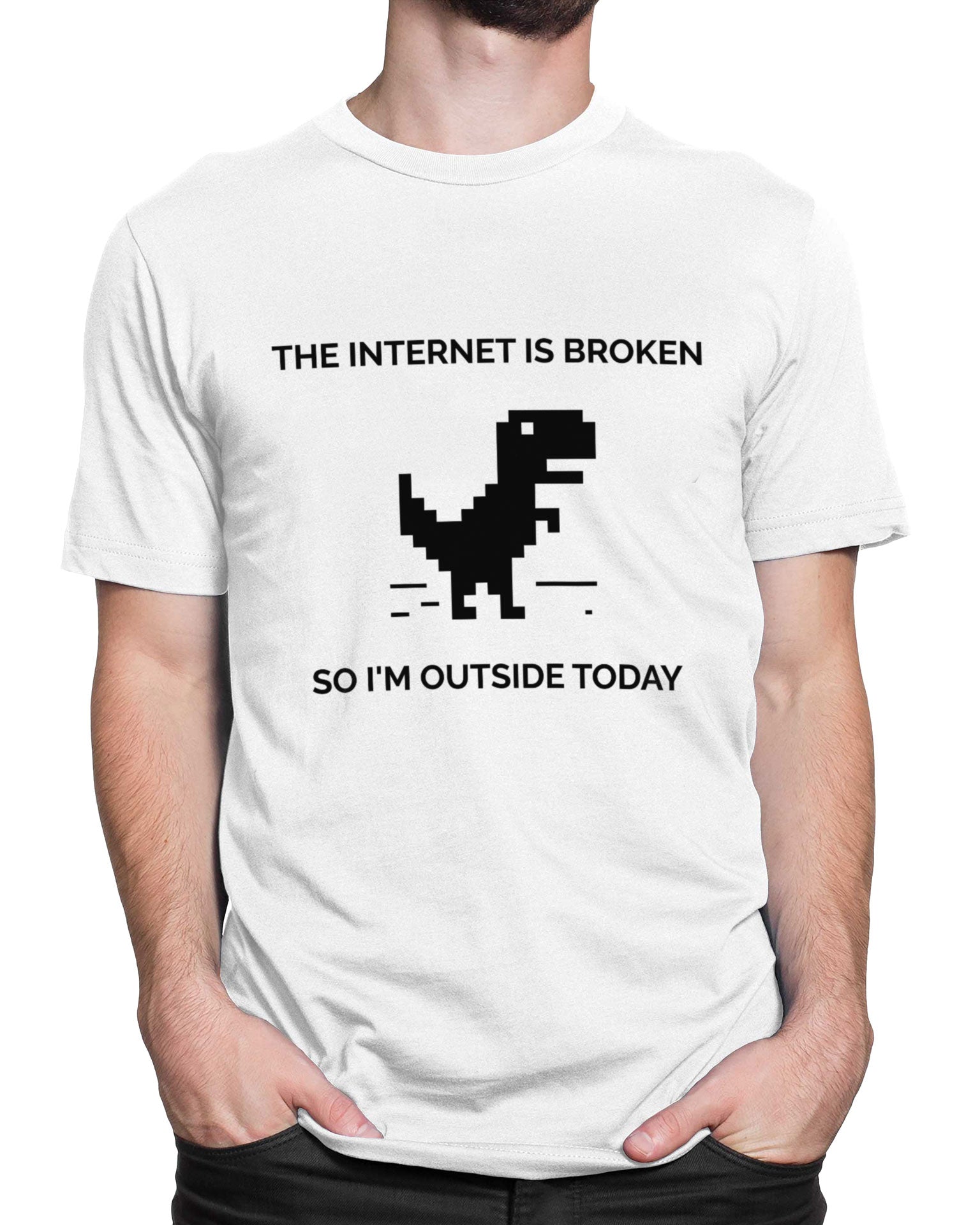 Tricou Internet Is Down, Going Outside - tricou alb cu mesaj amuzant