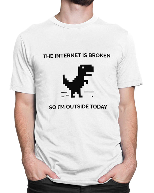 Tricou Internet Is Down, Going Outside - tricou alb cu mesaj amuzant