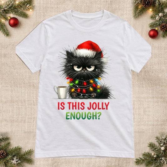 Tricou de Crăciun Jolly Cat - Alb - imagine principală pătrată (mockup)