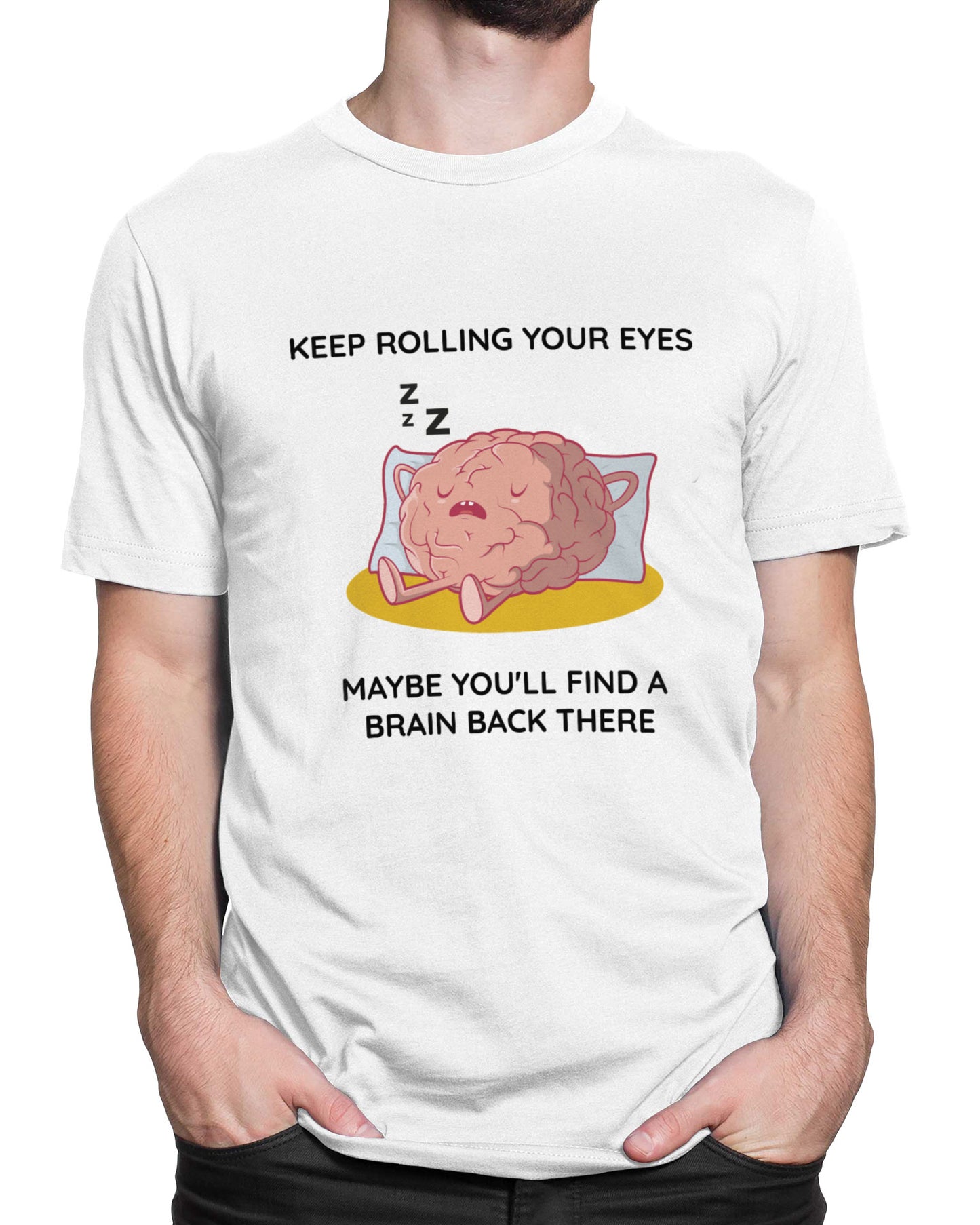 Tricou Keep Rolling Your Eyes - tricou alb cu mesaj amuzant