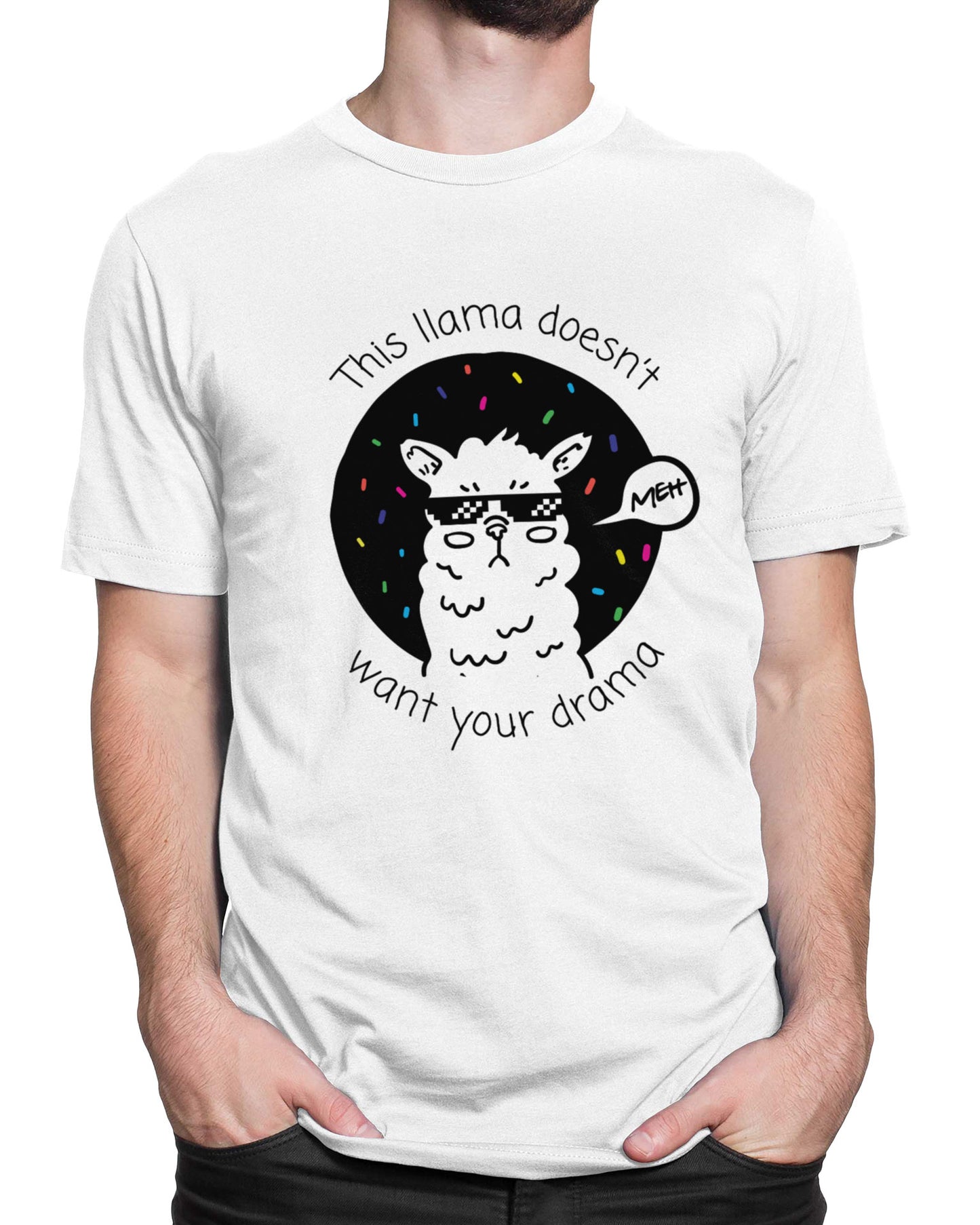 Tricou No Drama Llama - tricou alb cu mesaj amuzant