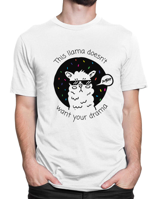 Tricou No Drama Llama - tricou alb cu mesaj amuzant