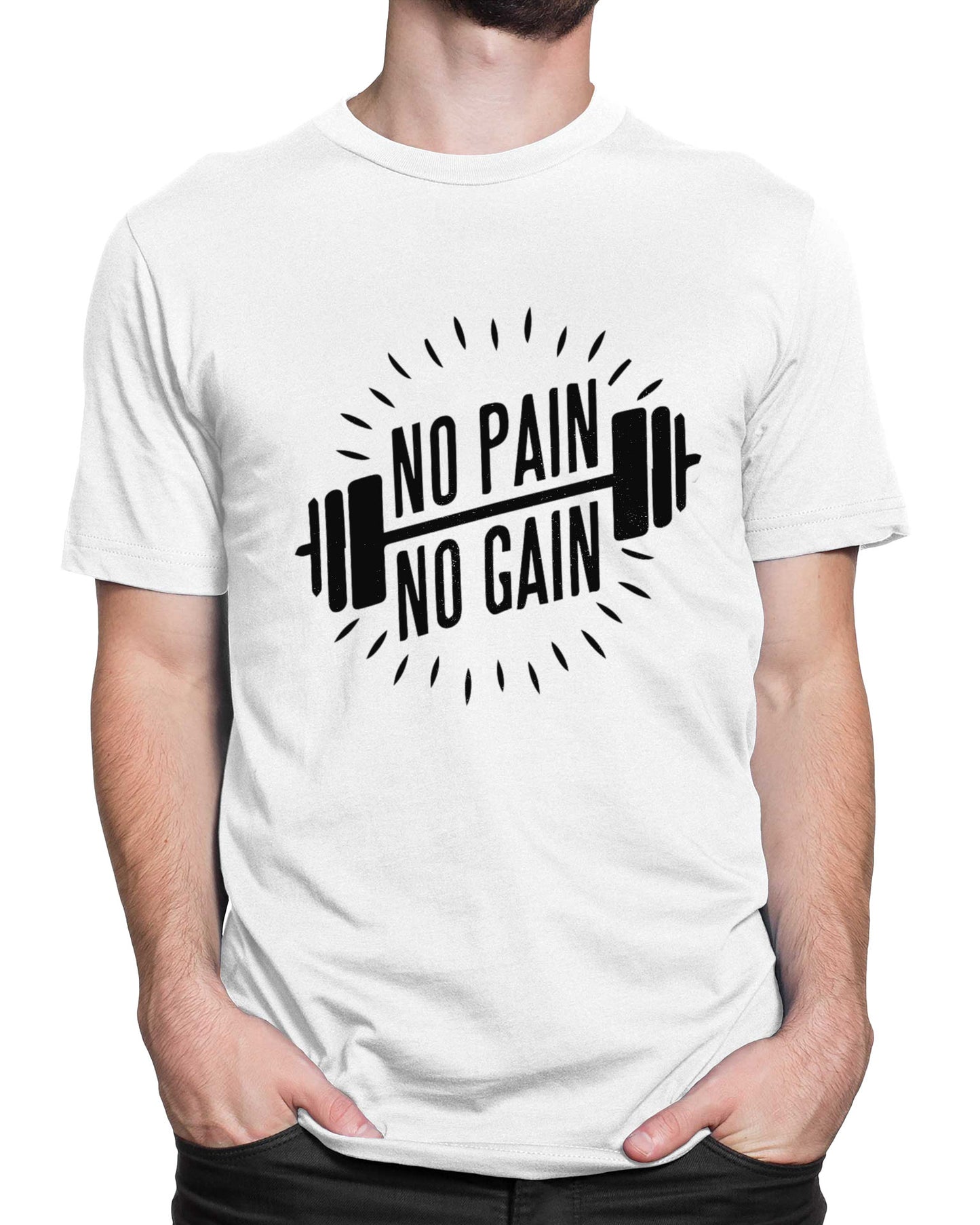 Tricou Funny Gym No Pain No Gain - Alb - tricou cu mesaj