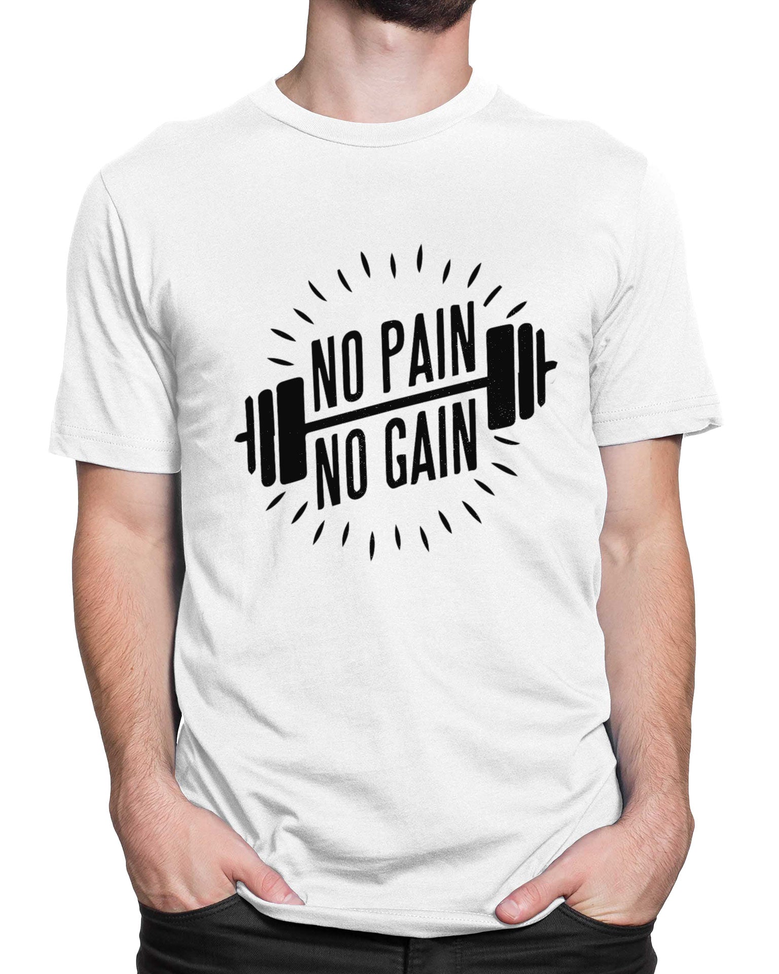 Tricou Funny Gym No Pain No Gain - Alb - tricou cu mesaj