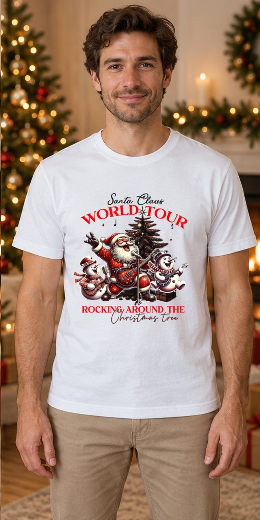 Tricou de Crăciun Rocking Christmas - Alb - tricou unisex pe model masculin (mockup)