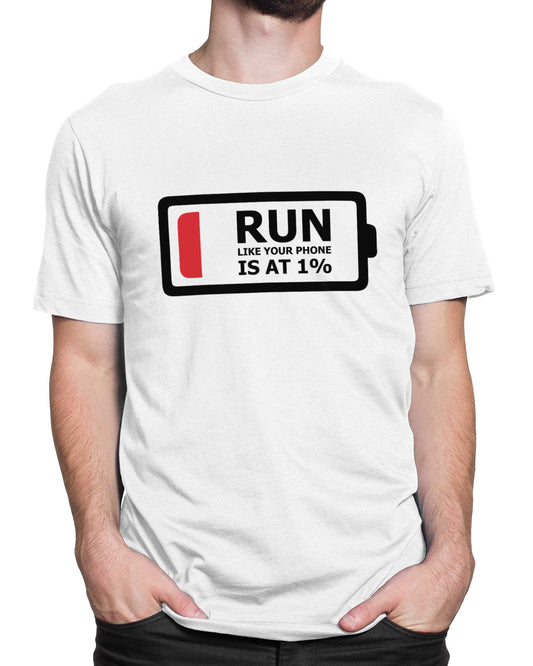 Tricou I Run On Low Battery - tricou alb cu mesaj amuzant