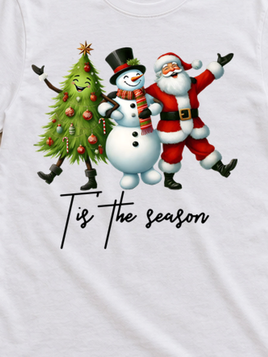Tricou de Crăciun Season Buddies - Alb - detaliu grafică (mockup)