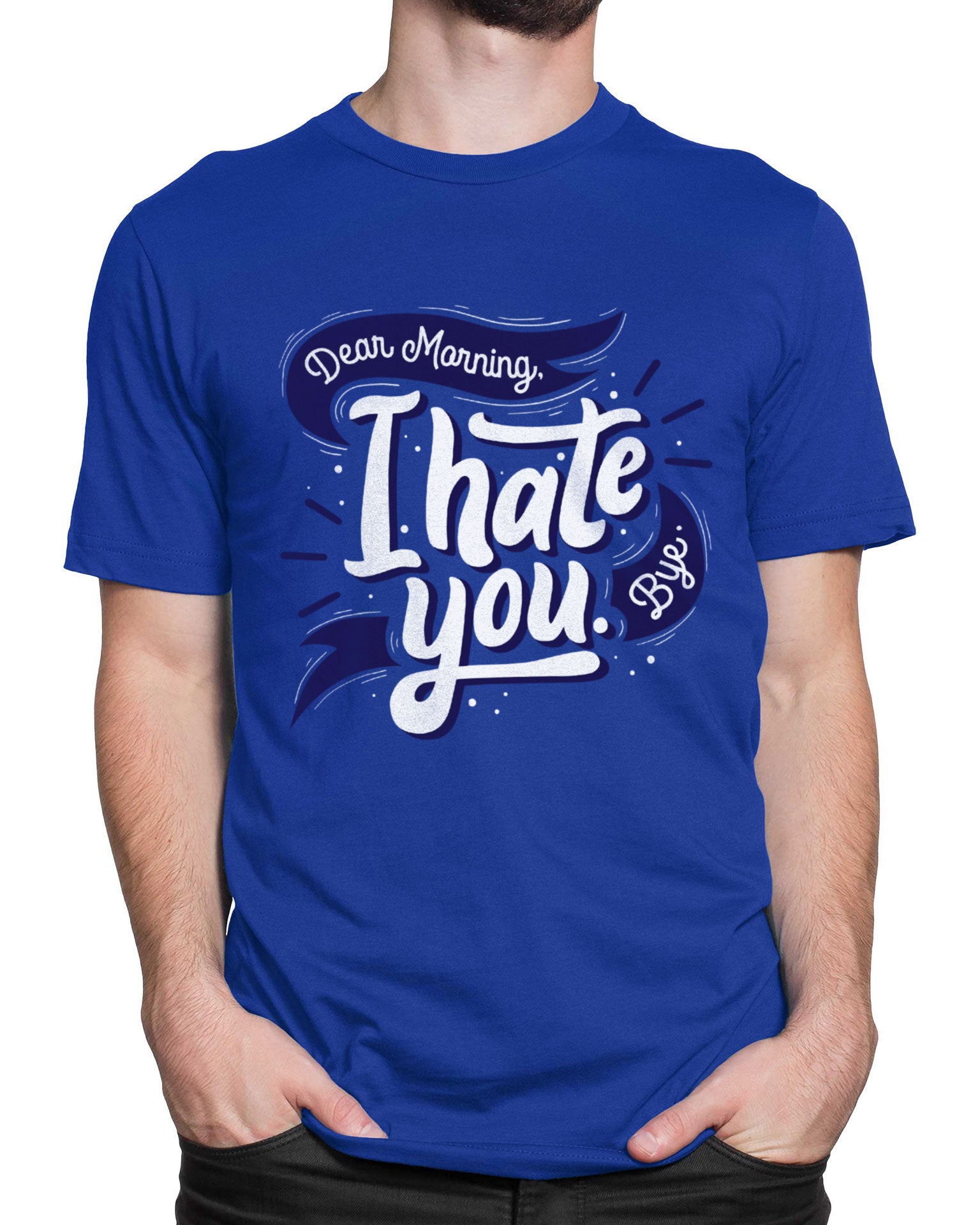 Tricou Dear Morning, Bring Coffee - Albastru - tricou cu mesaj amuzant