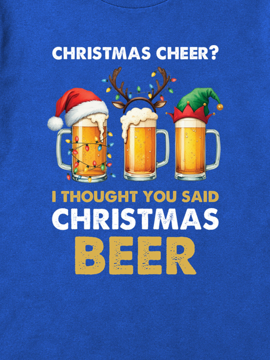 Tricou de Crăciun Christmas Beer - Albastru - detaliu grafică (mockup)