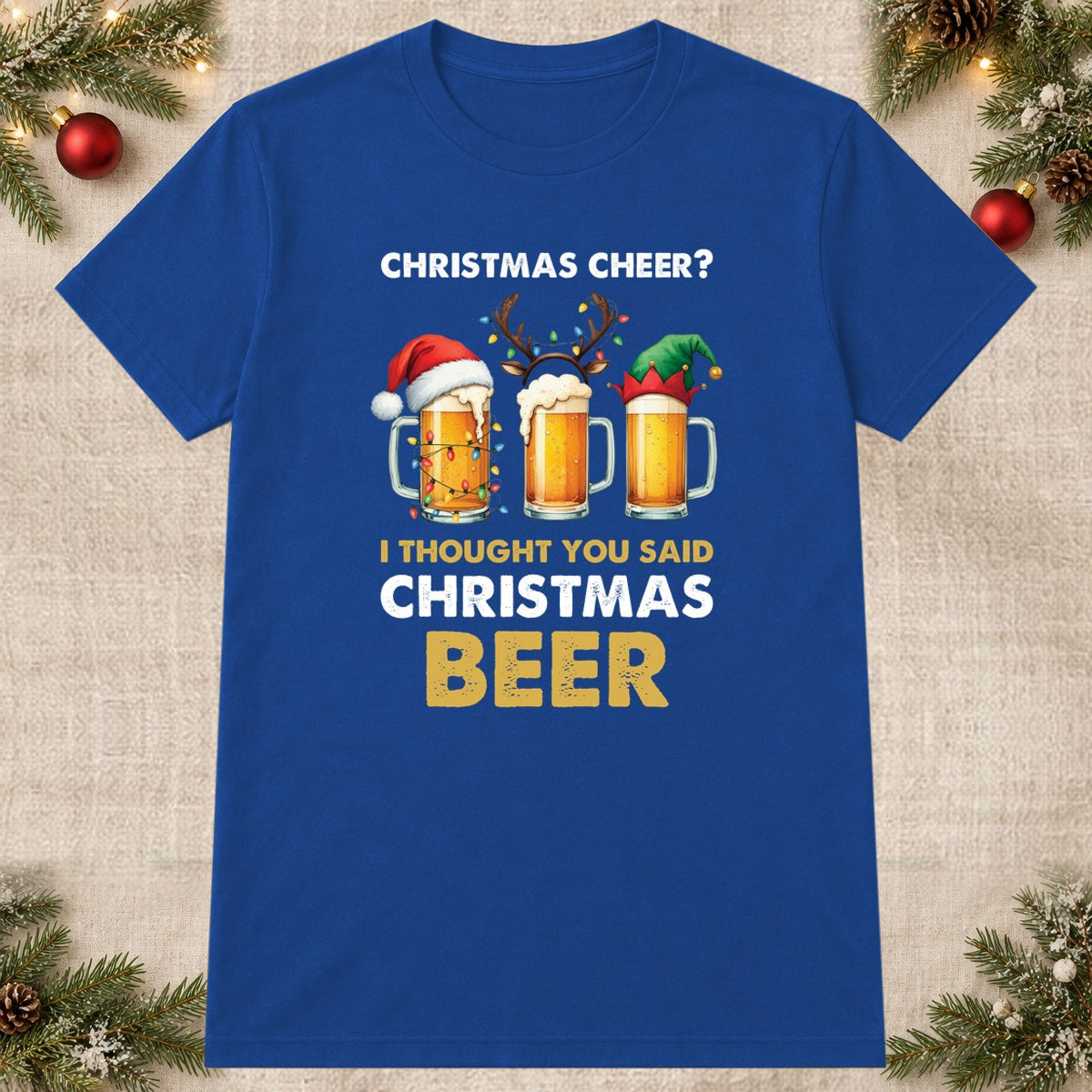 Tricou de Crăciun Christmas Beer - Albastru - imagine principală pătrată (mockup)