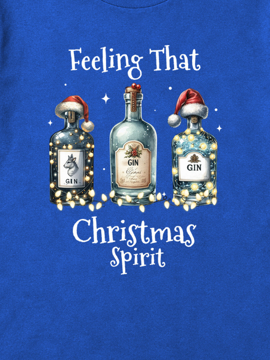 Tricou de Crăciun Christmas Spirit - Albastru - detaliu grafică (mockup)