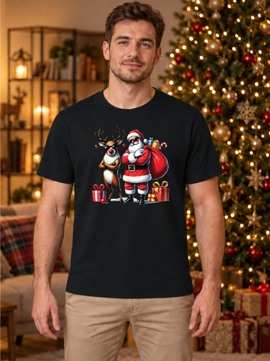 Tricou de Crăciun Christmas Style - Negru - tricou unisex pe model masculin (mockup)