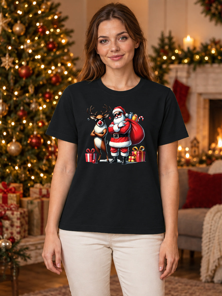 Tricou de Crăciun Christmas Style - Negru - tricou unisex pe model feminin (mockup)