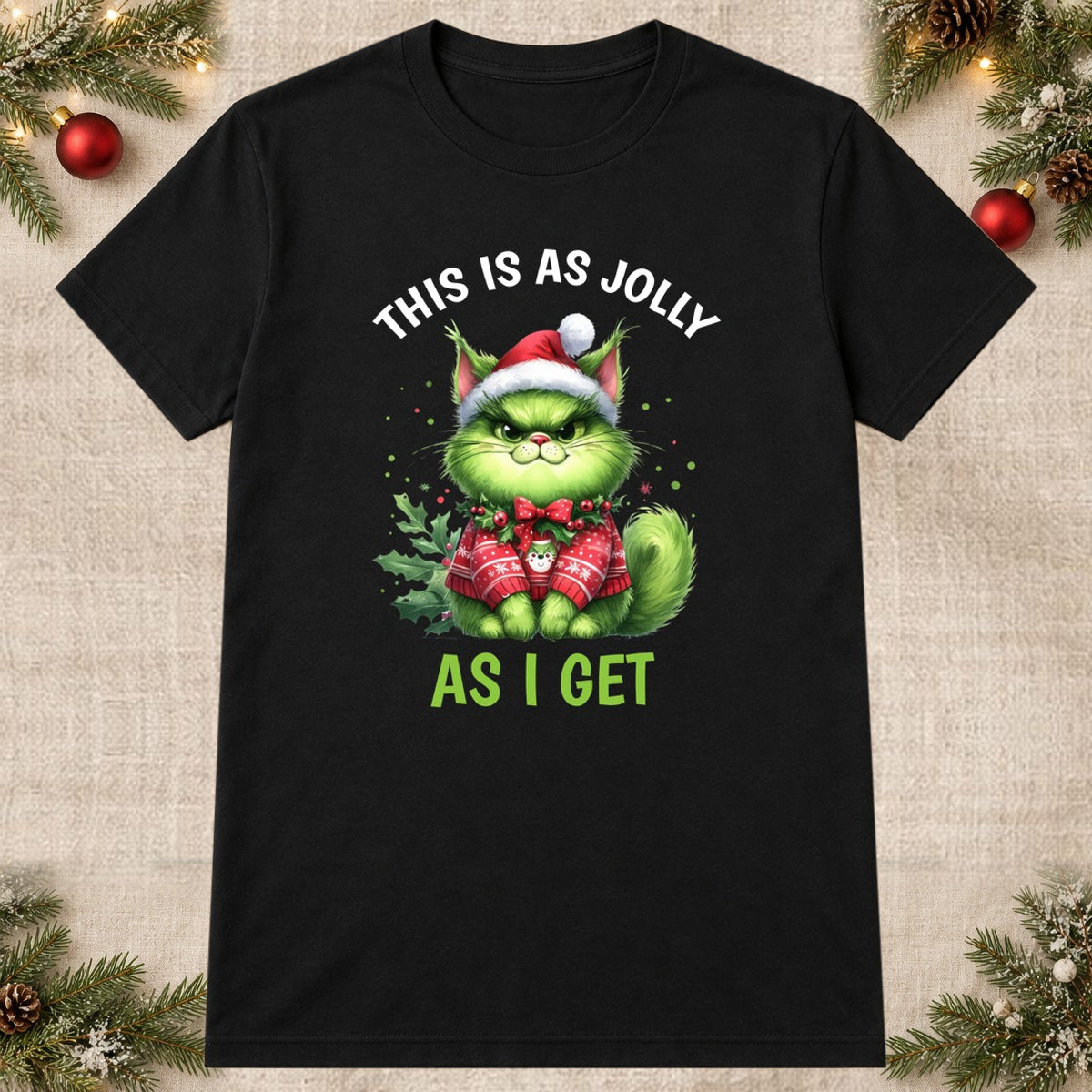 Tricou de Crăciun Get Jolly - Negru - imagine principală pătrată (mockup)