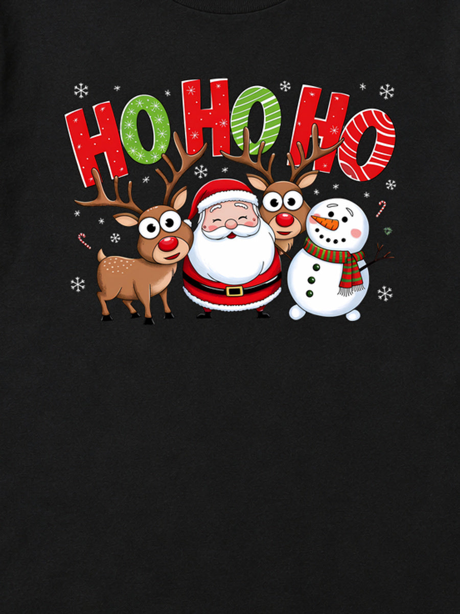 Tricou de Crăciun Ho Ho Friends - Negru - detaliu grafică (mockup)