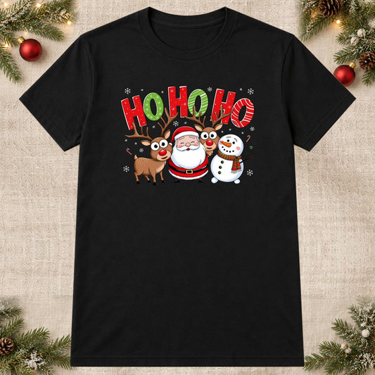 Tricou de Crăciun Ho Ho Friends - Negru - imagine principală pătrată (mockup)