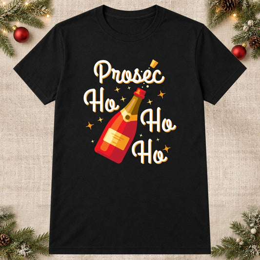 Tricou de Crăciun Prosec Ho - Negru - imagine principală pătrată (mockup)