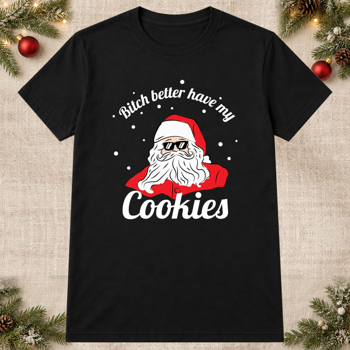 Tricou de Crăciun Santa Cookies - Negru - imagine principală pătrată (mockup)
