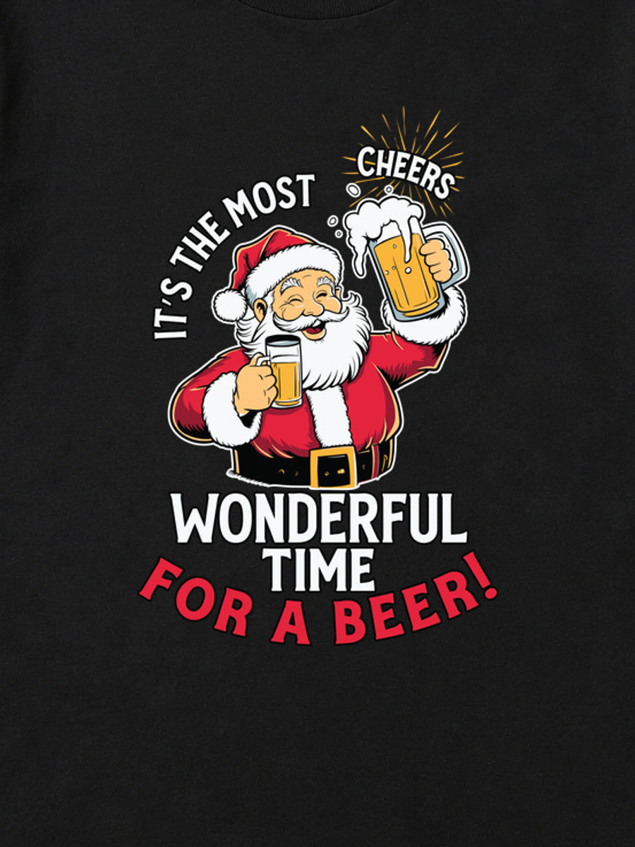 Tricou de Crăciun Wonderful Time - Negru - detaliu grafică (mockup)