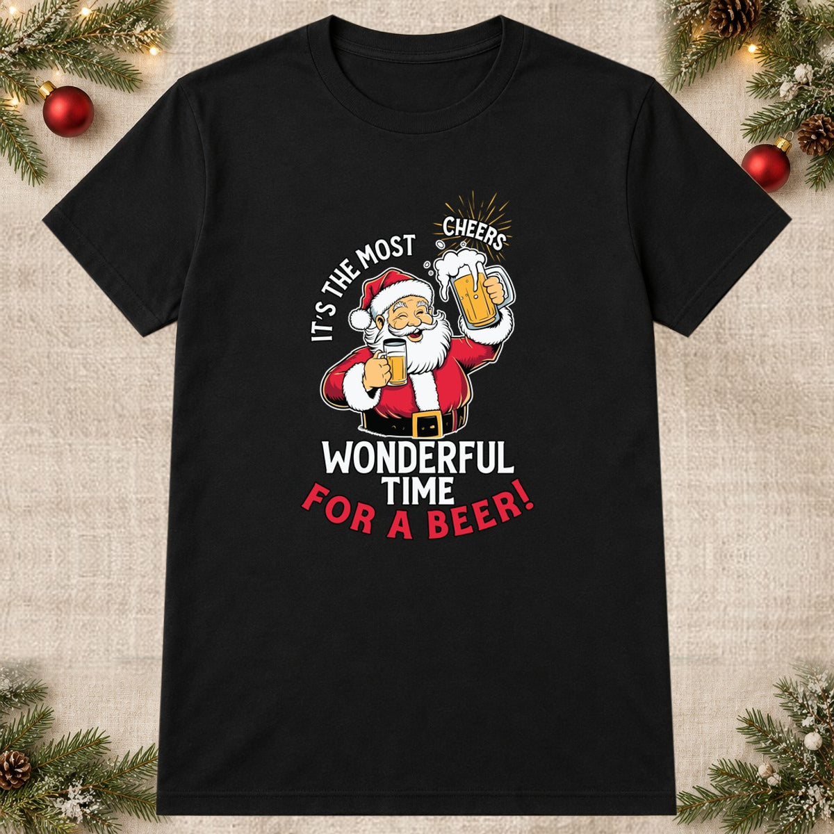 Tricou de Crăciun Wonderful Time - Negru - imagine principală pătrată (mockup)
