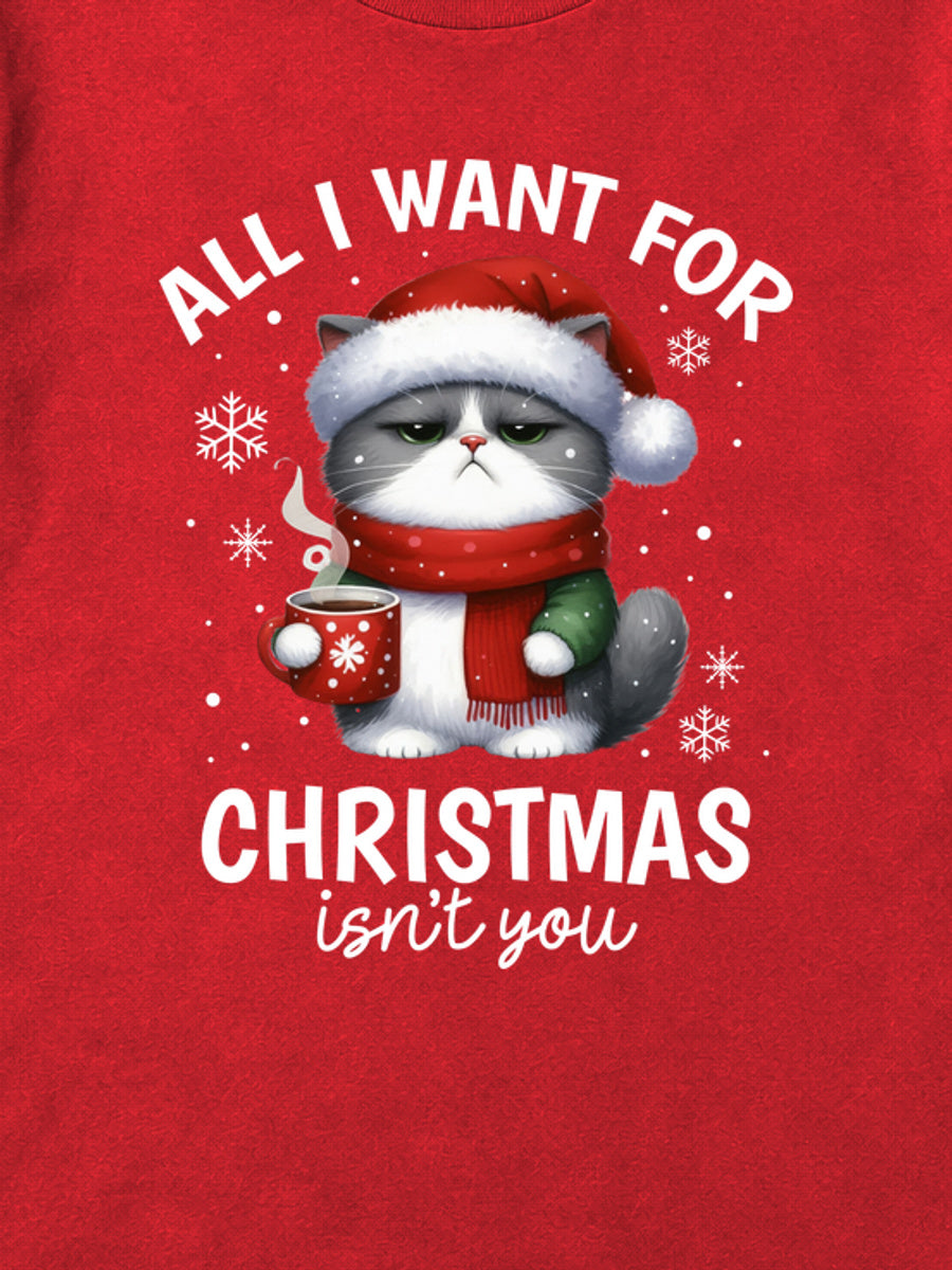 Tricou de Crăciun All I Want - Roșu - detaliu grafică (mockup)