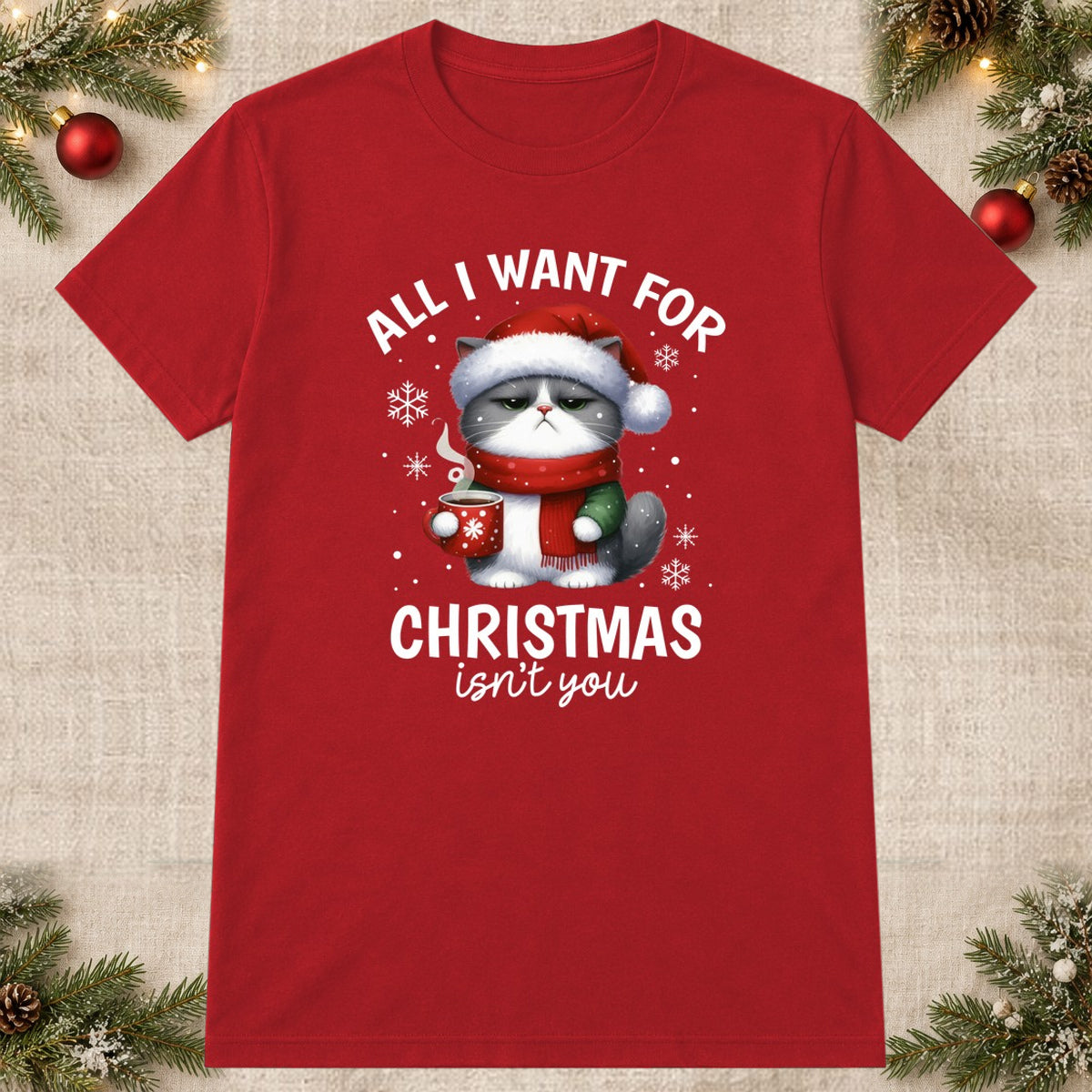 Tricou de Crăciun All I Want - Roșu - imagine principală pătrată (mockup)