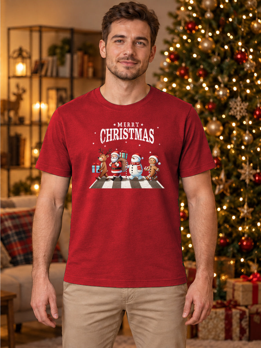 Tricou de Crăciun Christmas Band - Roșu - tricou unisex pe model masculin (mockup)