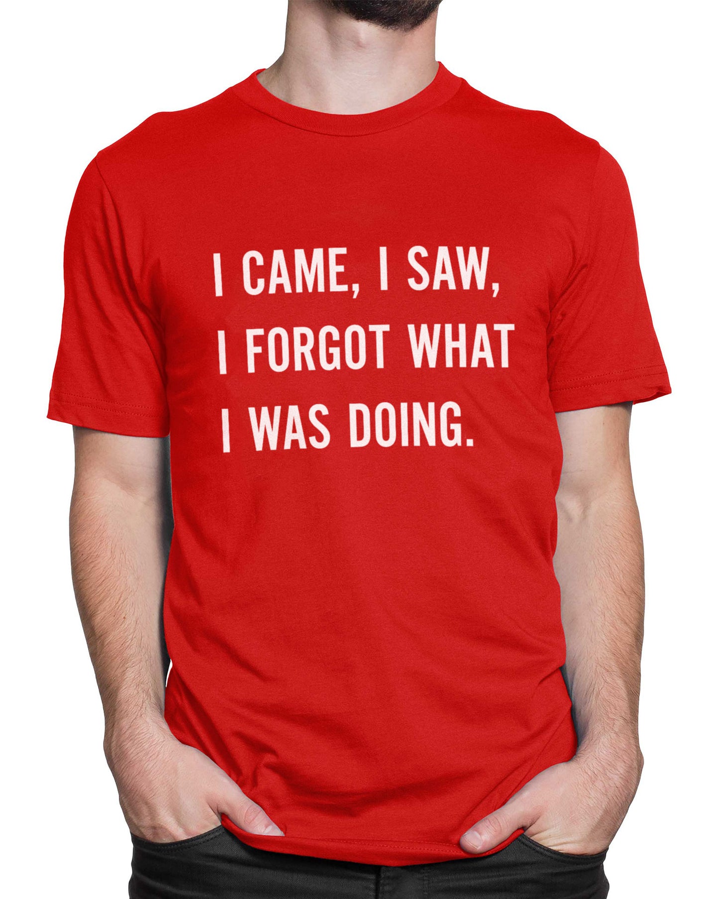 Tricou I Saw It, I Forgot - Roșu - tricou cu mesaj amuzant