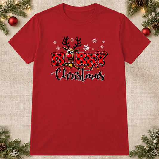 Tricou de Crăciun Merry Rudolph - Roșu - imagine principală pătrată (mockup)