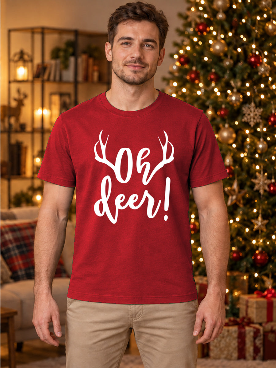 Tricou de Crăciun Oh Deer - Roșu - tricou unisex pe model masculin (mockup)