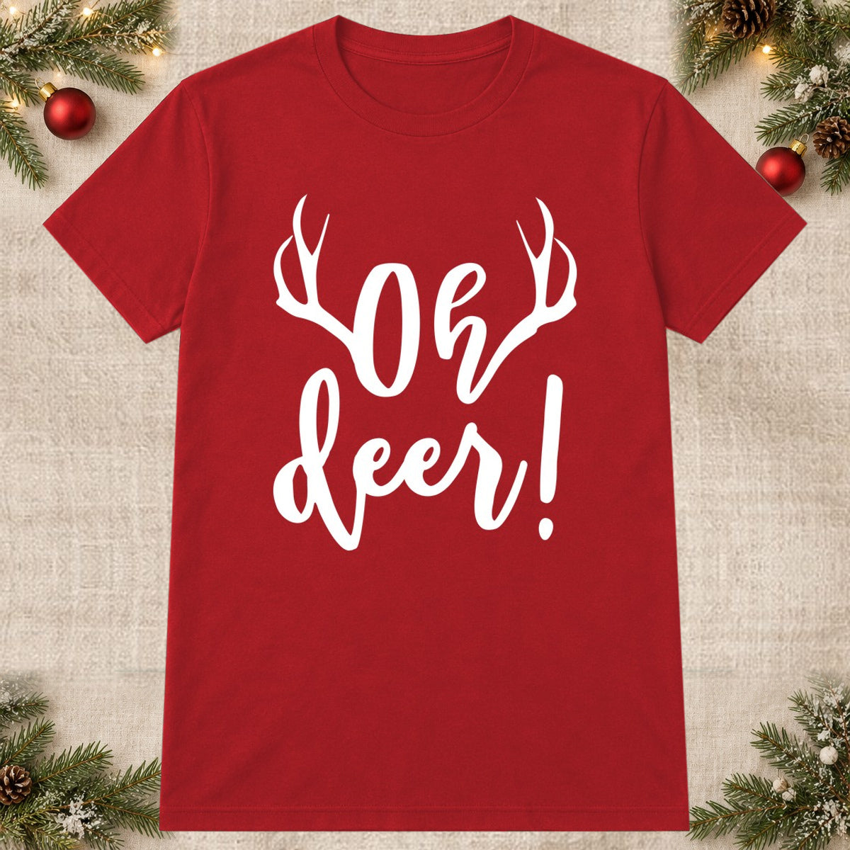 Tricou de Crăciun Oh Deer - Roșu - imagine principală pătrată (mockup)