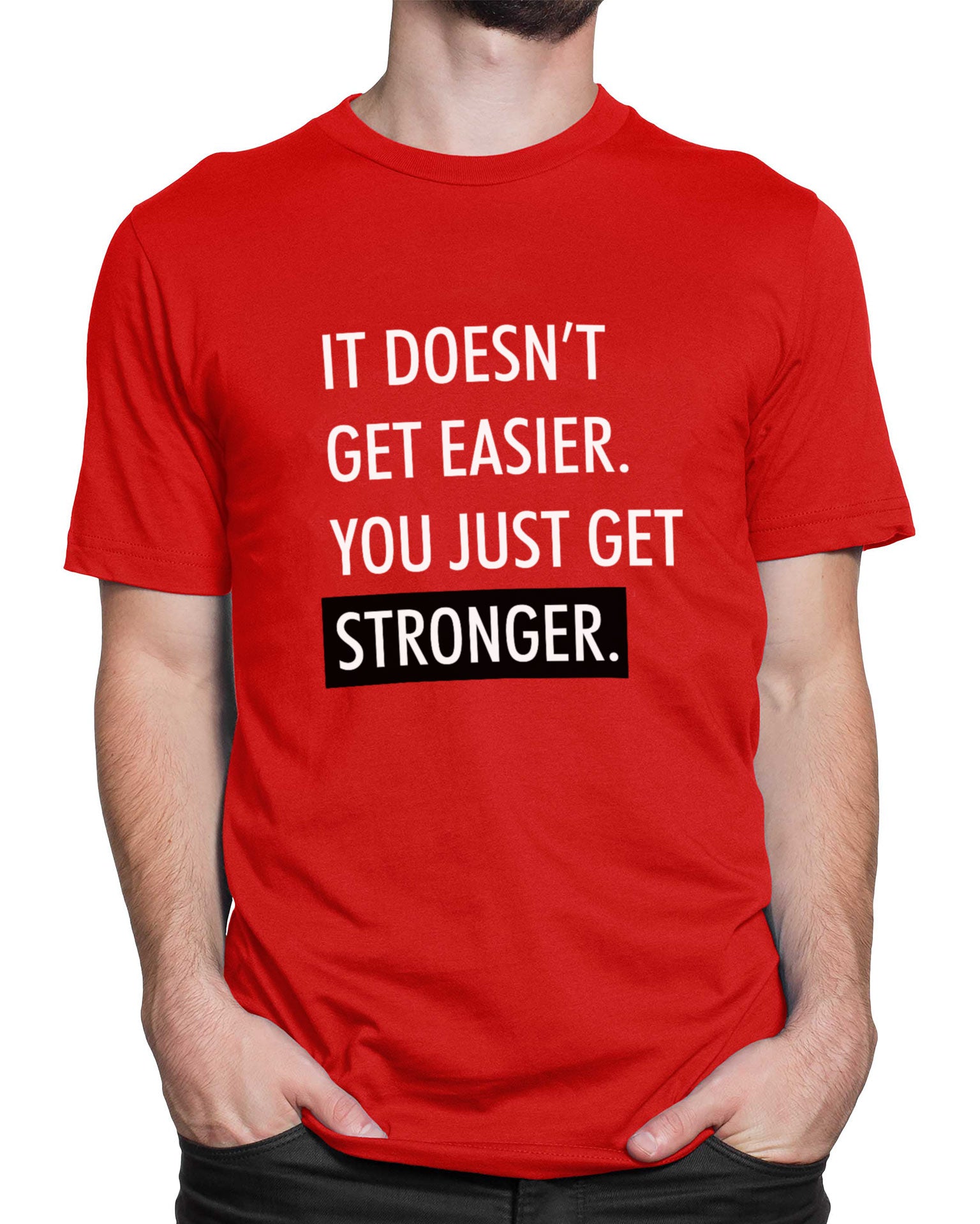 Tricou Funny Gym Stronger - Roșu - tricou cu mesaj